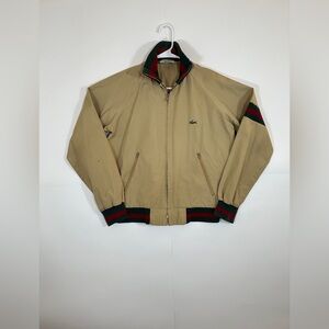 Vintage 70s Lacoste IZOD Sz Medium Lightweight Bomber Jacket Tan Green Red RARE